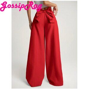 NEW red bow back wide leg pants size large